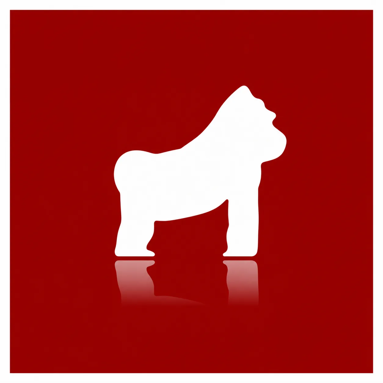 The original Albino Gorilla white gorilla silhouette on a deep red square.